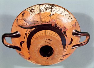 Coupe à figures noires attiques représentant des navires grecs, c.520 av. J.-C.