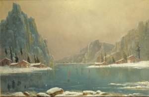 Patineurs sur un lac