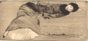 Femme souriant étendue sur un canapé - Norbert Goeneutte