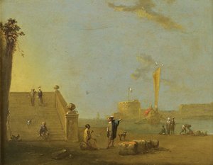 Scène de port dans un port espagnol - Norbert Joseph Carl Grund