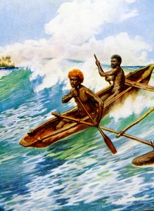 Une pirogue avec balanciers sur les mers des Nouvelles-Hébrides, 1908