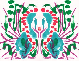Motif floral vert rouge paon, 2023