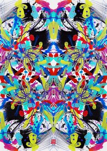 Motif floral bleu rouge jaune Zen, 2023