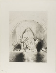 Et je vis dans la main droite de celui qui était assis sur le trône un livre écrit dedans et derrière, scellé de sept sceaux, planche 2 de 12 - Odilon Redon