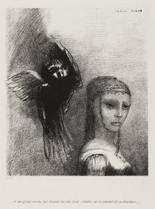 Et un grand oiseau, descendant du ciel, se jette contre le sommet de ses cheveux, planche 3 de 10, 1888 - Odilon Redon
