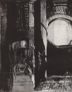 Et partout se sont des colonnes de basalte, la lumière tombe des voûtes, feuille 3 de la série La Tentation de Saint-Antoine - Odilon Redon