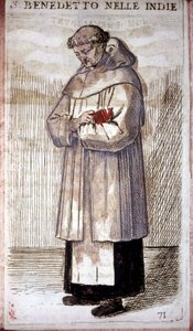 Ordre religieux : un moine bénédictin. Gravure dans O. Fialetti. 16ème siècle.