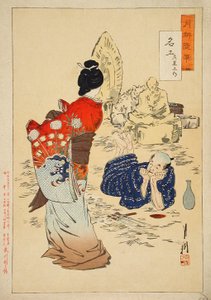 Le sculpteur Hidari Jingorō contemple son œuvre prendre vie - Ogata Gekko