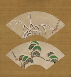 Herbes et branches de pin chargées de neige - Ogata Kenzan