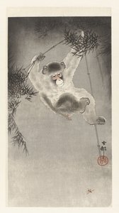 Singe suspendu à une branche de bambou - Ohara Koson