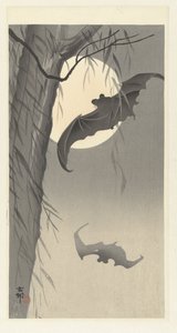 Chauves-souris et pleine lune - Ohara Koson