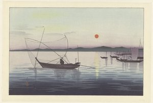 Bateaux et coucher de soleil - Ohara Koson