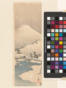 Paysage enneigé avec le mont Fuji
