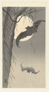 Deux chauves-souris sous la pleine lune - Ohara Koson