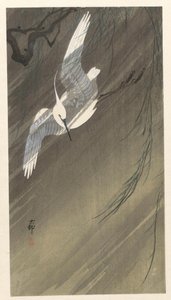 Héron argenté dans la tempête - Ohara Koson