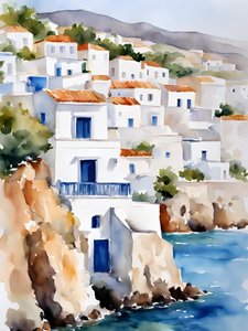 Village à flanc de colline en Méditerranée - Ohkimiko