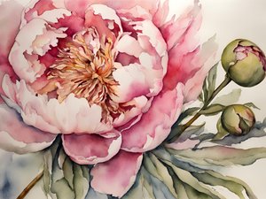Aquarelle de pivoine rose