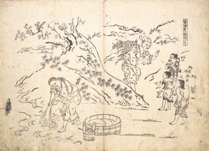 Ramasseur de fagots trouvant un garçon avec un moineau - Okumura Masanobu