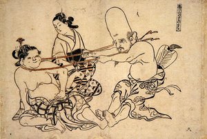 Fukurojin essaie de soulever une servante - Okumura Masanobu