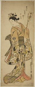 Yaoya Oshichi tenant une raquette de battledore - Okumura Masanobu