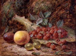 Nature morte avec fruits sur une feuille de chou