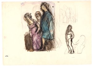 Esquisse colorée pour "Diogène" et deux autres esquisses