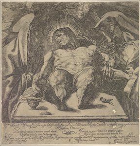Lamentation sur le corps du Christ par les trois Marie, un pot de pommade sur la table à..., 1615