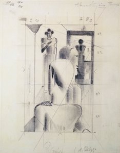 Figures dans une pièce, par Oskar Schlemmer, crayon sur papier. Allemagne, 20e siècle - Oskar Schlemmer