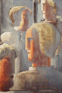Groupe de quatre têtes gris bleu, Folkwang-Étude III - Oskar Schlemmer