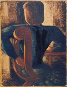 Assis à reculons à la table. 1936