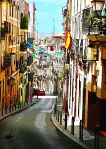 Une rue espagnole animée - Osvaldo Russo
