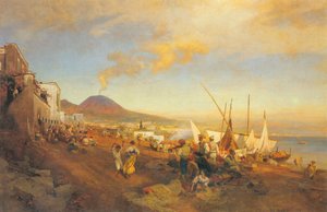 French : Sur la plage de Naples - Oswald Achenbach