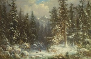 Scène de neige en forêt