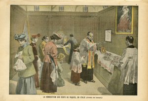 Illustration de Oswaldo Tofani (1849-1915) dans Le Pèlerin, 03/04/04 - La bénédiction des œufs de Pâques en Italie - Italie, Religion Foi, Pâques, Catholicisme - Œuf - Oswaldo Tofani