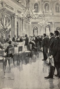 Diplomates italiens trinquant ensemble, Paris, France, gravure d