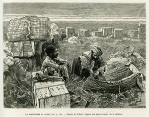 Contrebande de fouilles archéologiques dans le désert persan. Gravure par Tofani, pour illustrer l