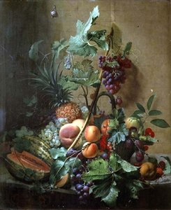 Nature morte avec un melon, des prunes, des pêches