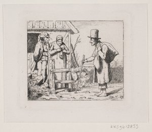 Figures devant une maison de paysan