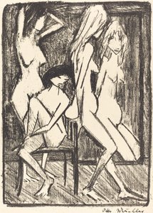 Trois filles devant un miroir - Otto Müller