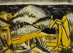 Dunes, une assise et une fille allongée - Otto Mueller