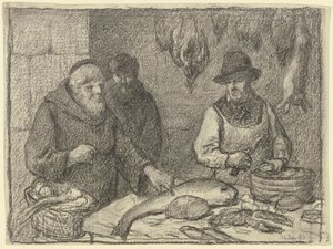 Moine avec un poissonnier - Otto Scholderer