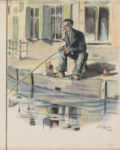 Homme pêchant sur un canal à Maarssen