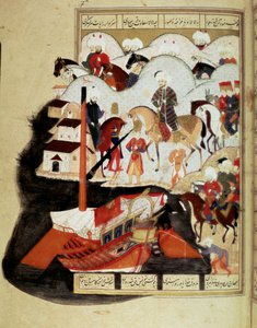 Empire ottoman : Sultan Murad III (1574-1595) visitant le port de Constantinople. Miniature du manuscrit « Sehinsahname » (Histoire du Roi des Rois)