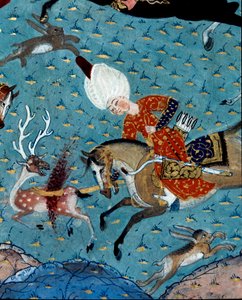 Représentation des courtisans du sultan Murad II (Murat) (1404-1451) chassant le cerf et le lièvre (détail)