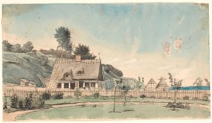 Paysage côtier avec maisons au toit de chaume - P.C. Skovgaard