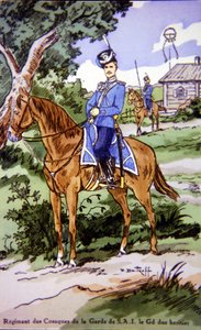 Carte postale représentant un cavalier du Régiment des Cosaques de la Garde de S.A.I