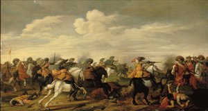 Escarmouche de cavalerie dans un paysage