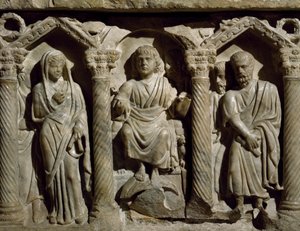 Sarcophage paléochrétien également connu sous le nom de Sarcophage du Bienheureux Gilles, marbre, Oratoire de San Bernardino, Pérouse, Ombrie, Détail, Italie, 4ème siècle - Paleo Christian
