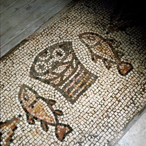 Le miracle des poissons et des pains, mosaïque - Paleo Christian