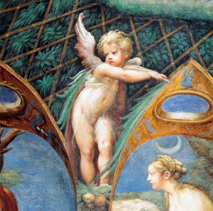 Chérubin et visage de Diane, du Mythe de Diane et Actéon
